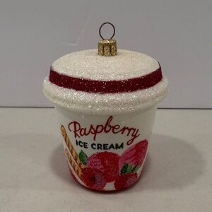Glittery Raspberry Ice Cream Ornament
